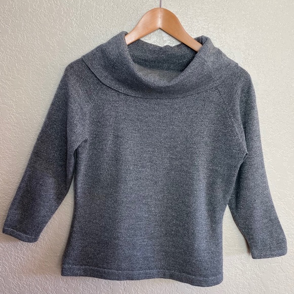 Ann Taylor LOFT cowl neck silver 3/4 sleeve sweate - Picture 2 of 6